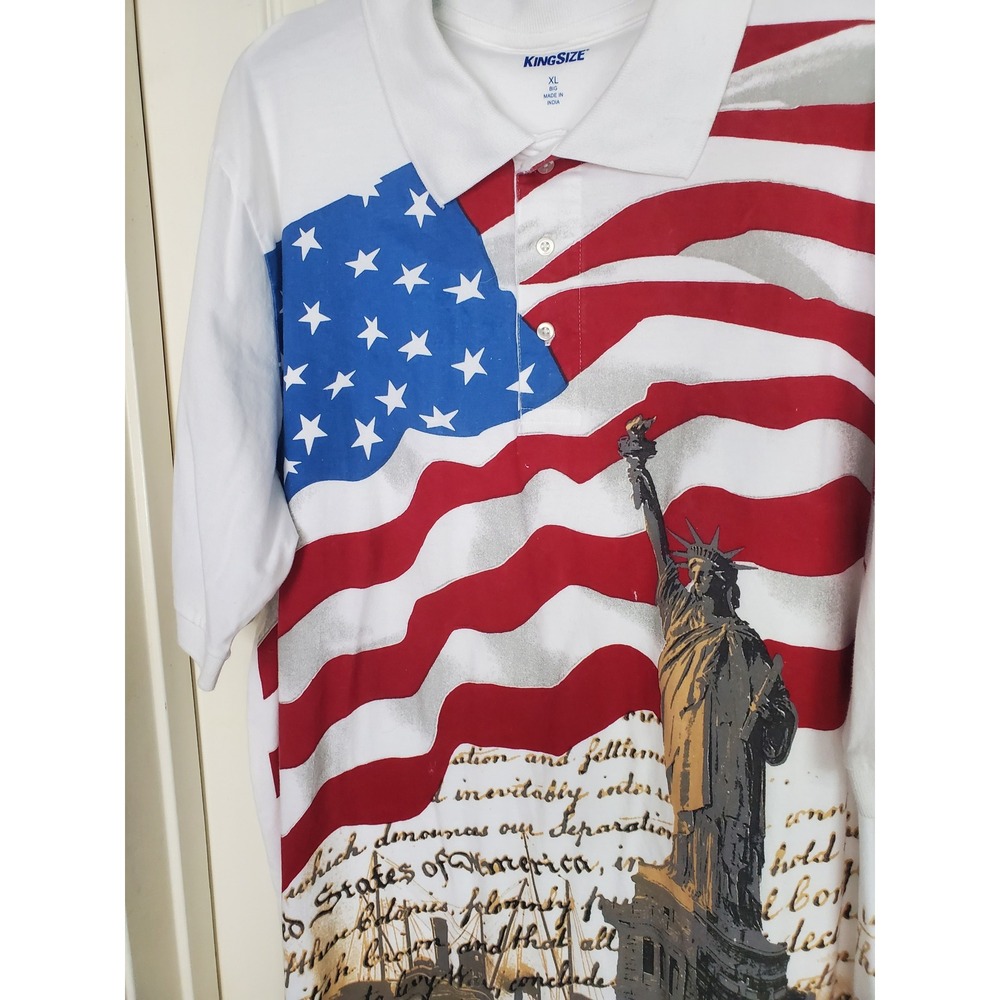 Patriotic Polo Cotton Shirt White USA Flag Liberty 4th of July Americana‎ XL